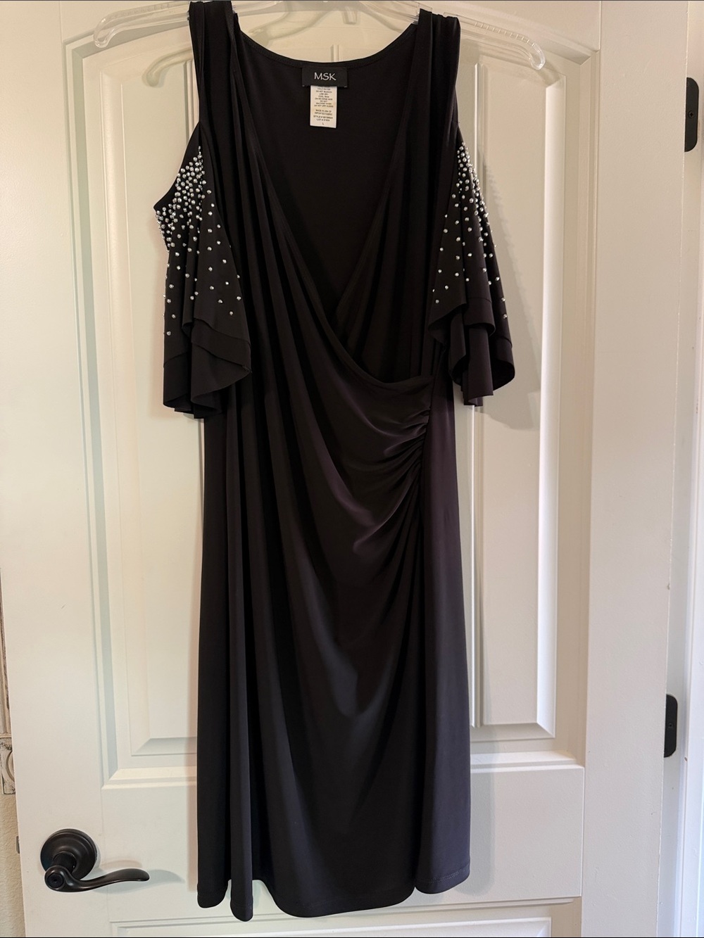 MSK Black Cold-Shoulder Dress with Embellished Sleeves
